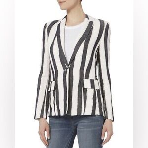FRAME Bold Stripe Navy White Linen Blazer Sz 4